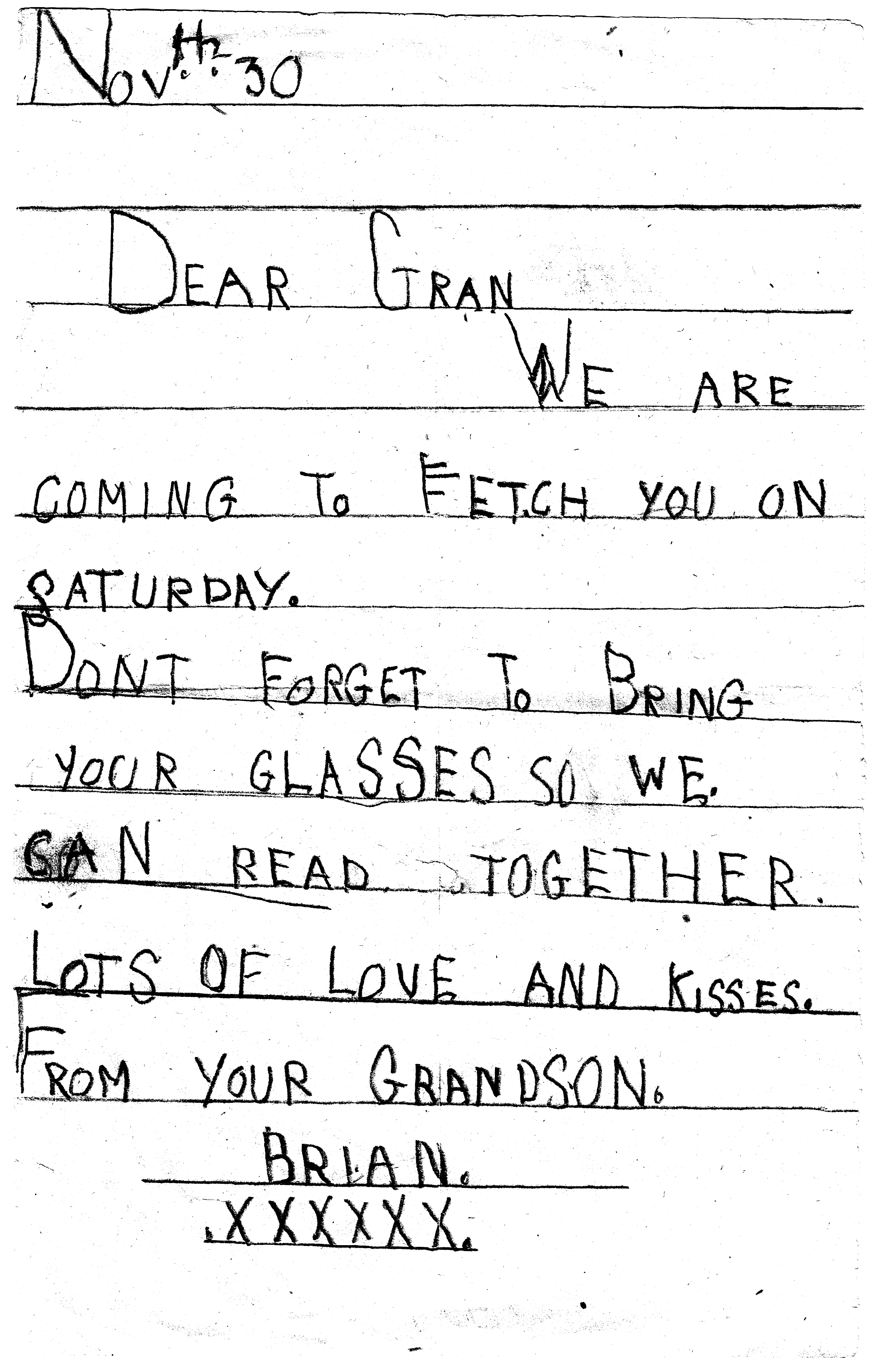 Brian Oaten's pre-school letter to his grandmother Alice Jane Burne living at Southleigh, St Mabyn.png
